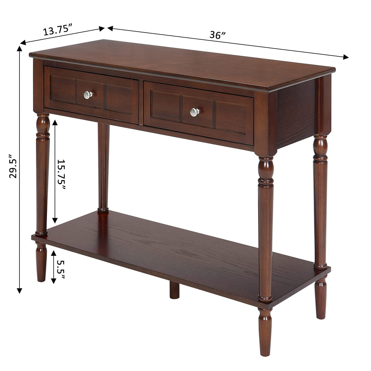 French Country 2-Drawer Hall Table with Shelf, Espresso