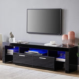 White LED TV Stand for 75 Inch TV, High Gloss TV Entertainment Center