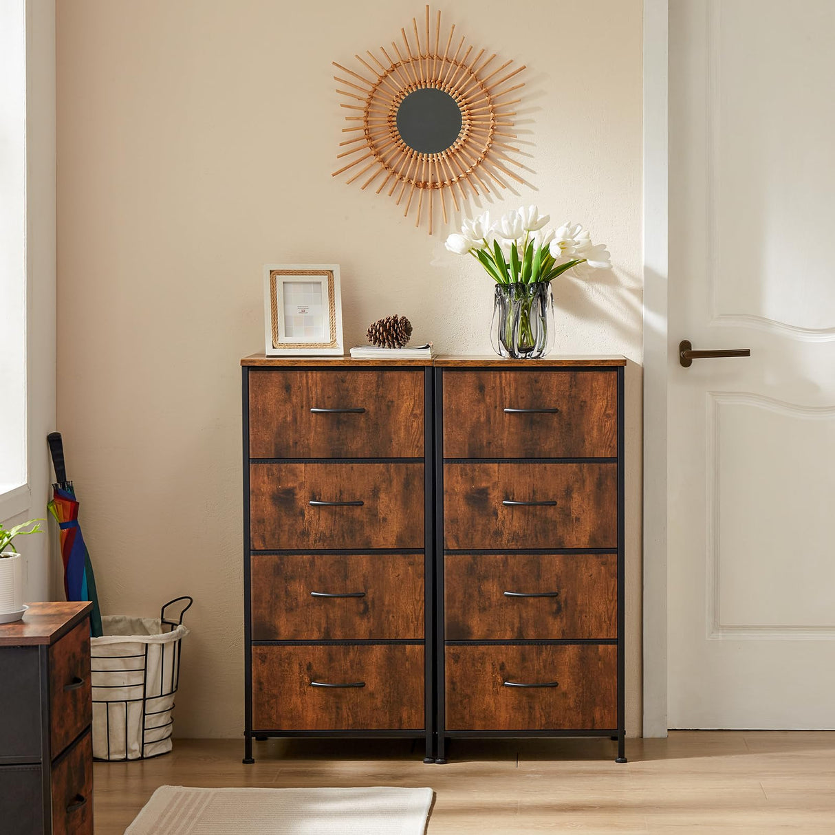 Elevon Dresser for Bedroom with 4 Drawers, Storage Drawers, Skinny Fabric Storage Tower, Tower Organizer Unit, Chest of Drawers with Wooden Top for Closet, Living Room, Entryway