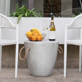 COSIEST Outdoor Shaped Side Table with Concrete Top & Hemp Rope Handles, 17'' Patio Accent Table for Garden - Bircata
