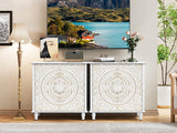 Accent Cabinet with 2 Doors, Decorative Storage Cabinet with Carved Flower Pattern