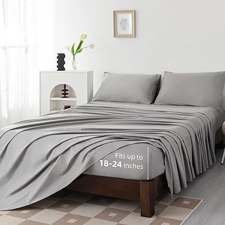100% Egyptian Cotton Sheets Queen Size Set 18"-24" Extra Deep Pocket