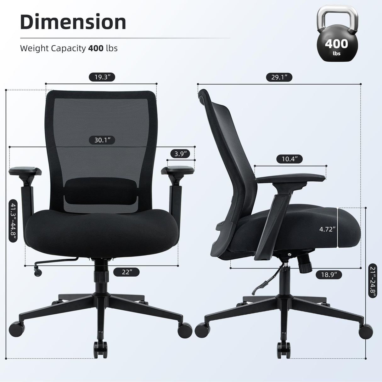 Big and Tall Office Chair 400lbs Heavy Duty Computer Chair, Wide Seat Desk Chair