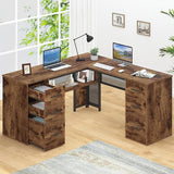 Large L Shaped Home Office Desk with Drawers, Rustic L-shaped Computer Desk