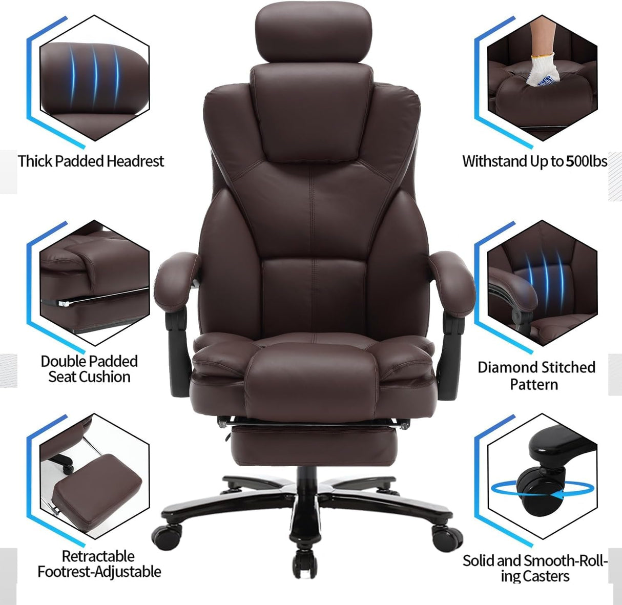 High Back 400lbs Big and Tall Reclining Executive Office Chairs with Footrest Headrest,