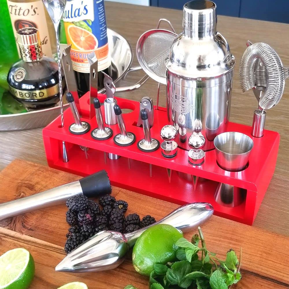 Professional Bartender Kit and Cocktail Shaker Set with Stand - 17 Piece Stainless Steel