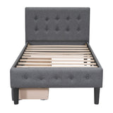 Twin Size Wooden Upholstered Platform Bed Frames with 2 Storage Drawers