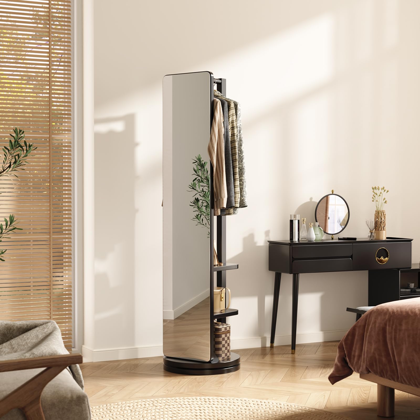 Full Length Mirror with Stand & Coat Rack - 65.7" x 15.8" Floor Mirror