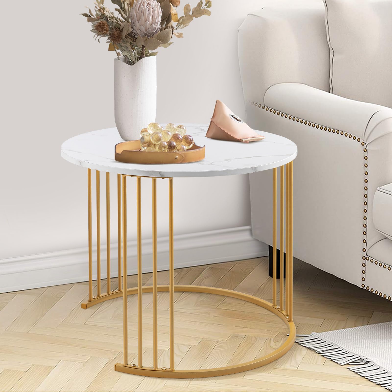 Nesting Coffee Table Set of 2, Round Table, Morden End Side Table Night Stand