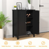 GOFLAME Bathroom Floor Cabinet, Freestanding Storage Organizer Cabinet with 3-Tier Adjustable Shelf and Double Doors, Wooden Side Storage Cabinet for Bathroom, Living Room, Kitchen, Black