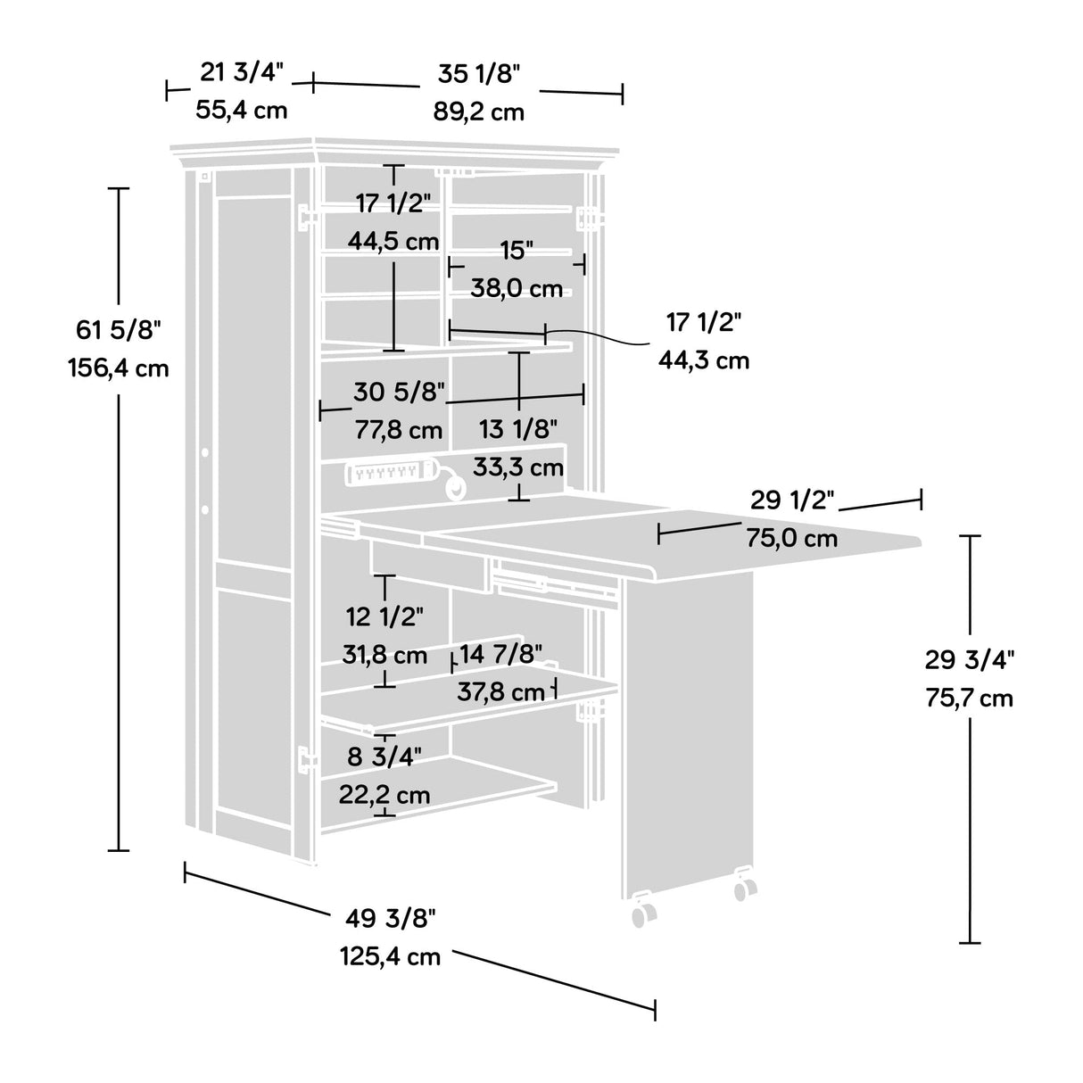 Miscellaneous Storage Craft & Sewing Armoire, L: 35.11" x W: 21.81" x H: 61.58"