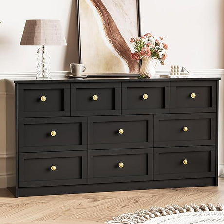 10 Drawer Dresser for Bedroom, 59.1" Wide Dressers & Chests of Drawers with Gold Handle,