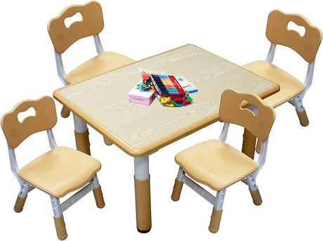 Table and 6 Chairs Set with Graffiti Desktop, Toddler Furniture Set, Non-Slip, Table Children