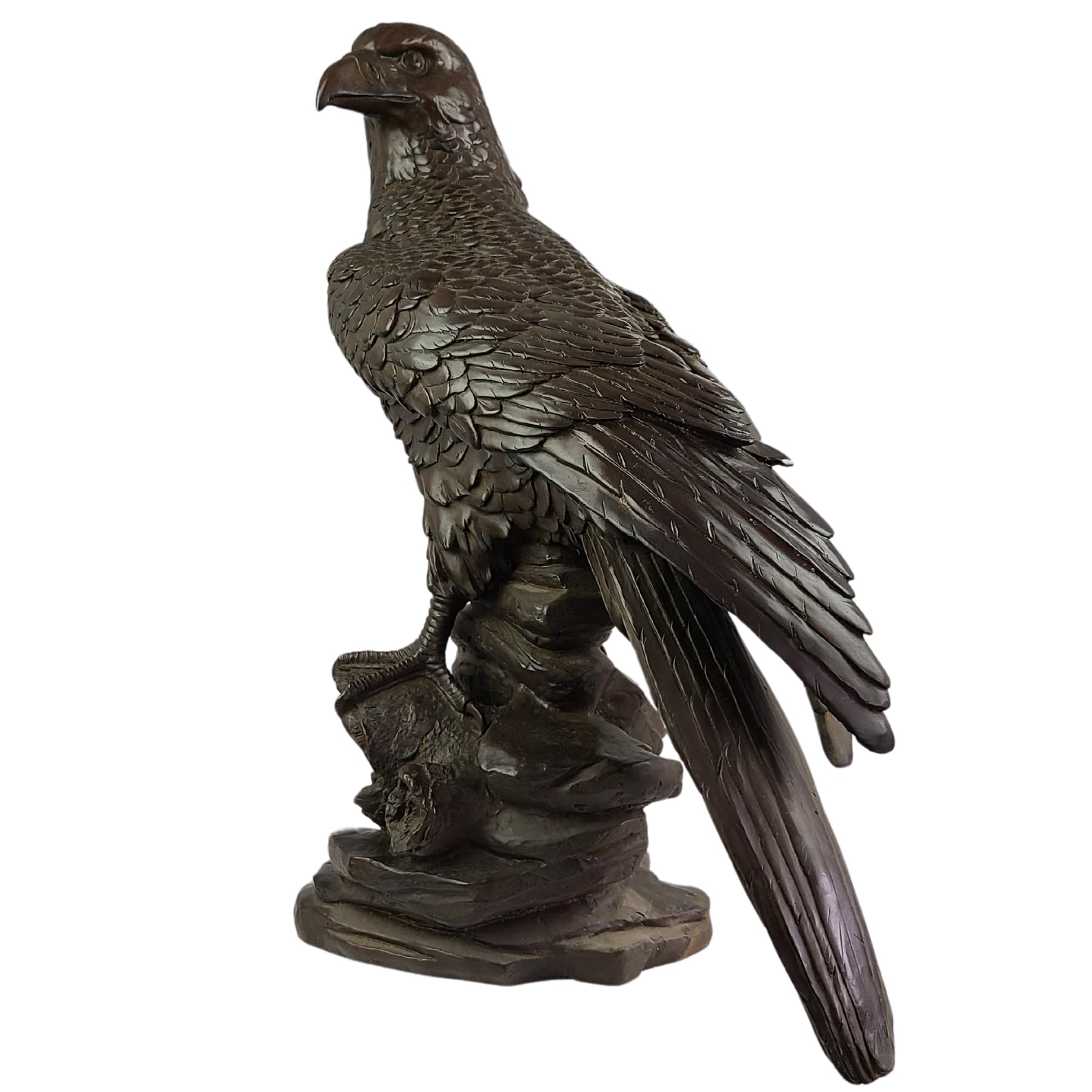 Bronze Eagle on Rock Statue, Black H:24.8" Bird of Prey Bronze Sculpture