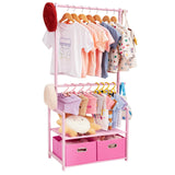 Kids Clothing Rack Bamboo with 2 Storage Baskets and 2 Adjustable Hanging Rods