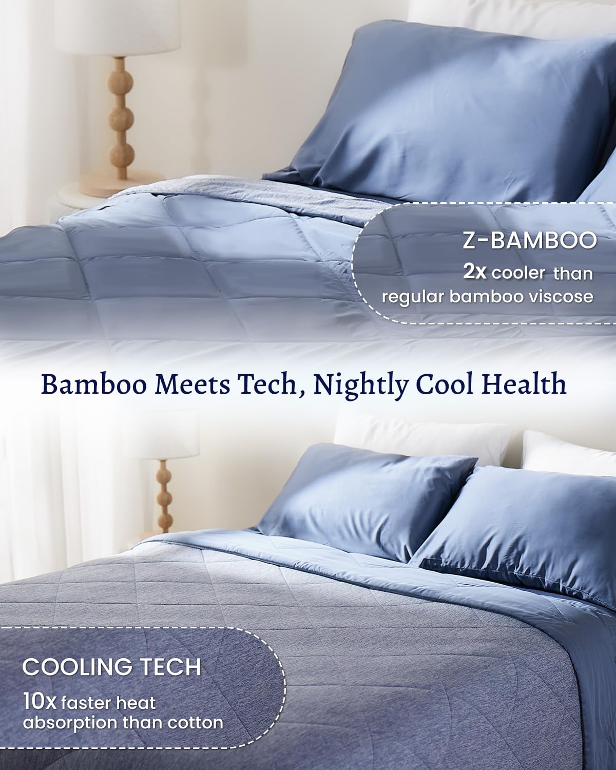 ZonLi Z-Magic Cooling Comforter, Hypoallergenic Bamboo Viscose, Lightweight Breathable Soft Summer Blanket for Hot Sleepers, Quickly Cooling Quilt for Night Sweats, All-Season, Blue, Twin 60"x80"