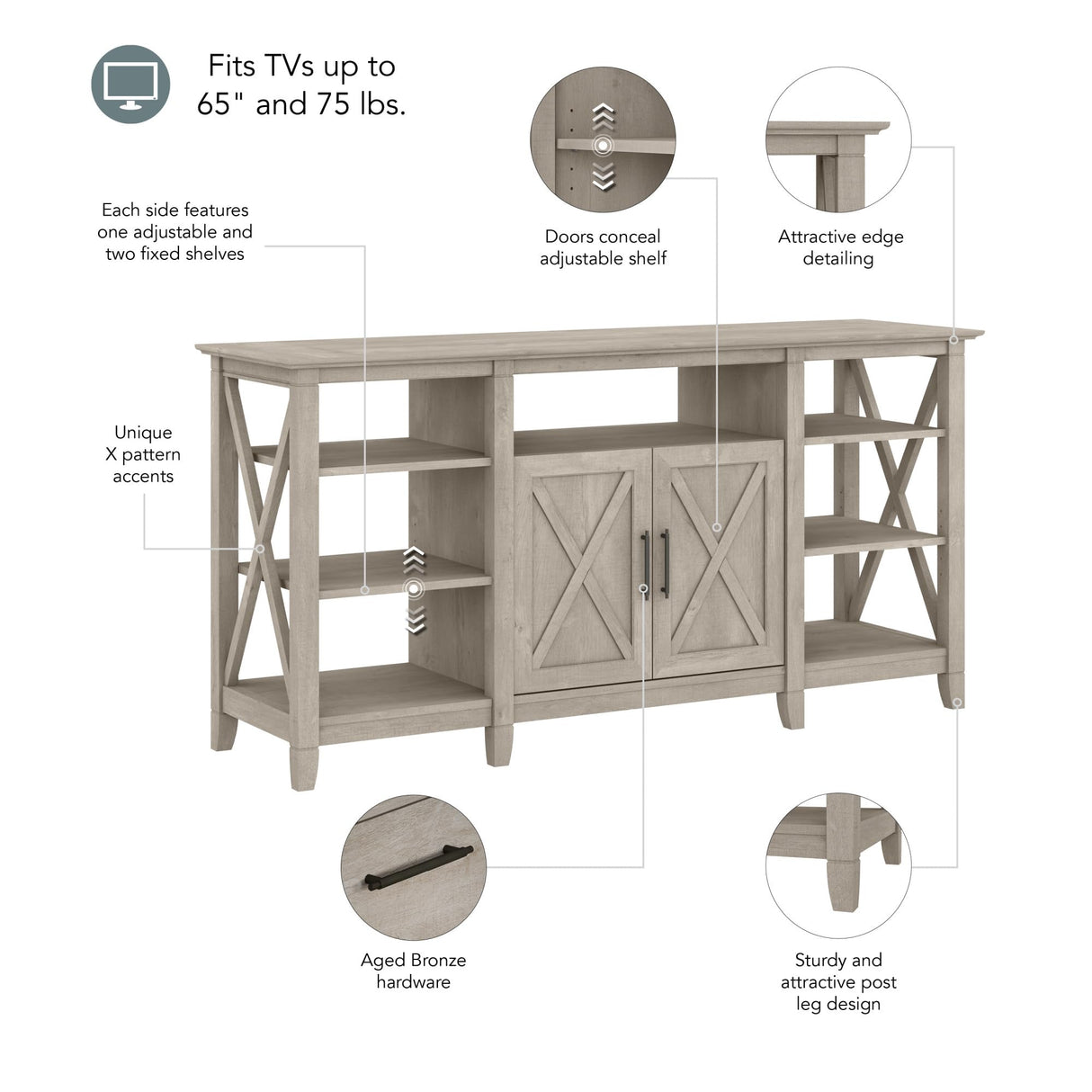 West Tall Stand for 65 Inch TV, Farmhouse Entertainment Center with Storage