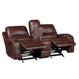 Manual Motion Glider Loveseat, Vegan Leather, 2-USB Charging Ports, 2-Cupholders, Dual