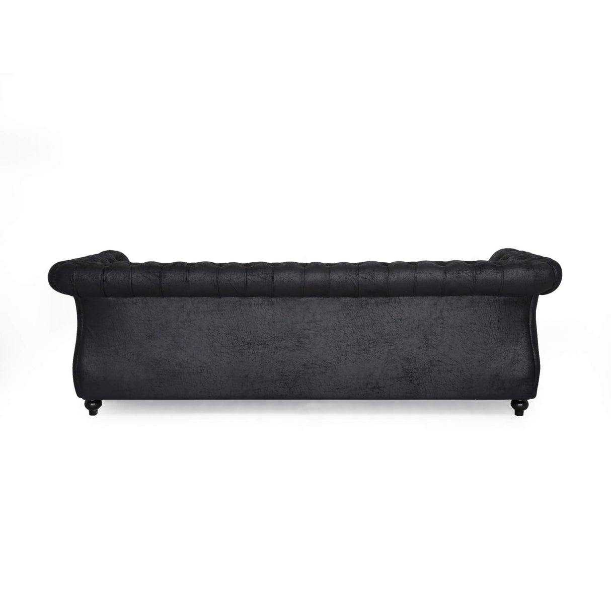 Tufted Microfiber Sofa with Scroll Arms, Black