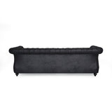 Tufted Microfiber Sofa with Scroll Arms, Black