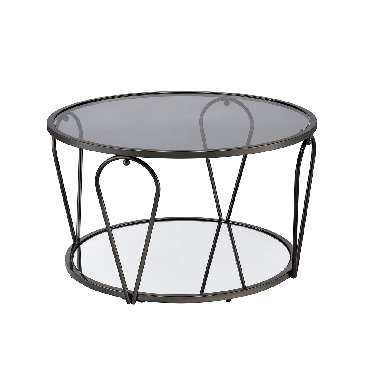 Pacific Luxury Glam Open-Shelf Glass Top 2-Piece Coffee and End Table Set