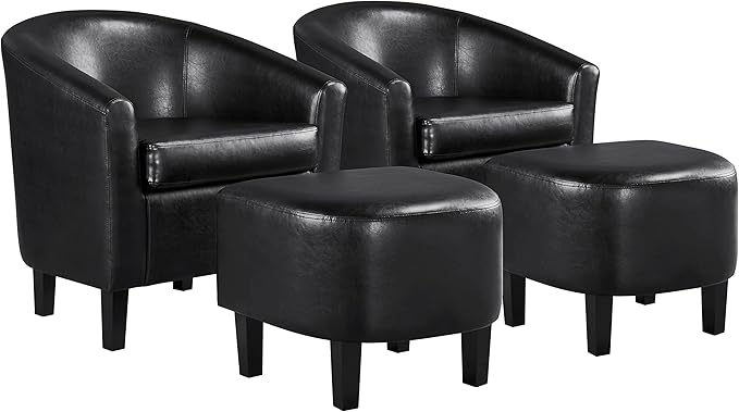 Accent Chair with Ottoman Foot Rest, PU Leather Mid Century Modern Upholstered Soft