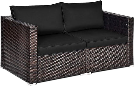 Wicker Loveseat 2 Piece, Patio Furniture Couch with Removable Cushions