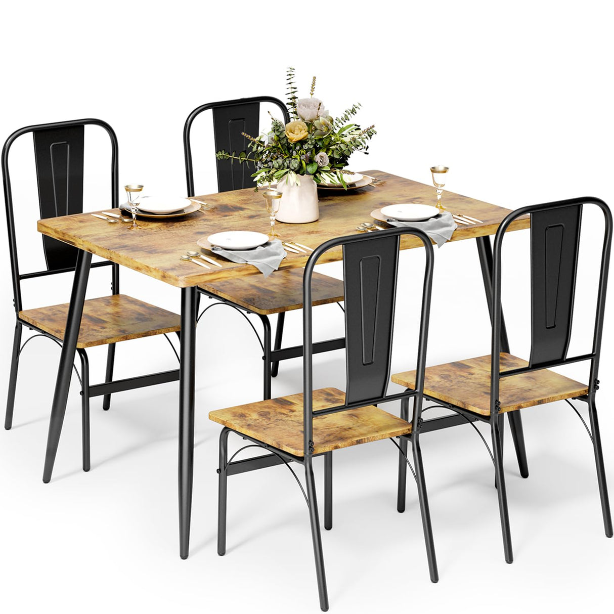 Dining Table Set for 4 with One Table and Four Chairs, Small Space Dinette for Kitchen