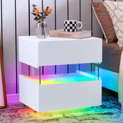 White Night Stand LED Nightstand with 2 Drawers Modern Bedside Tables for Bedroom
