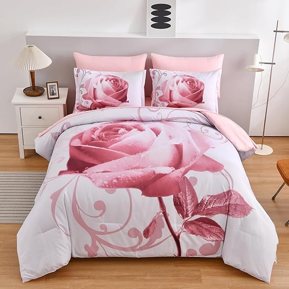 Blue Comforter Set 7 Piece Bed in a Bag Blue Rose Comforter
