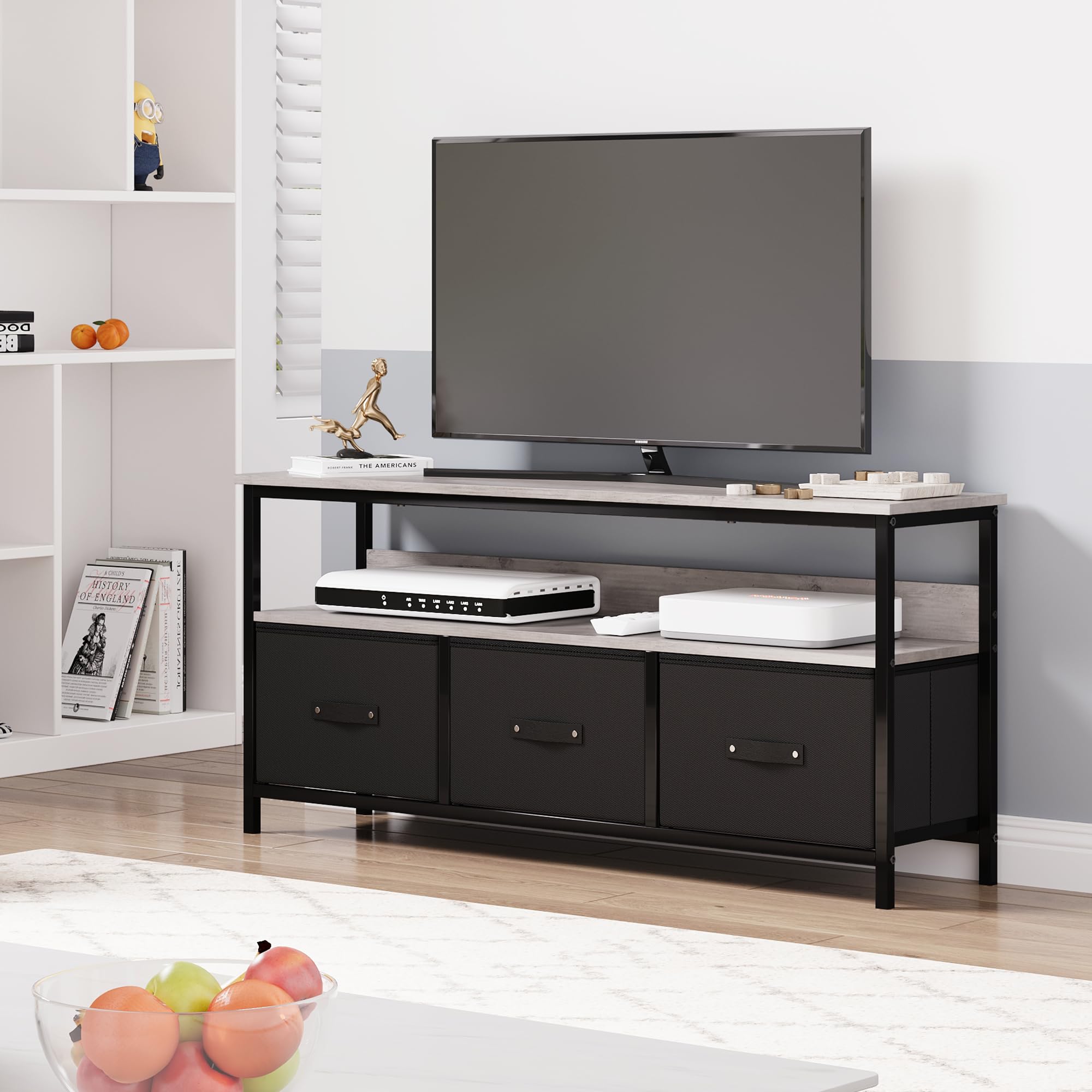 Dresser TV Stand, Entertainment Center with Storage, 55 Inch TV Stand for Bedroom
