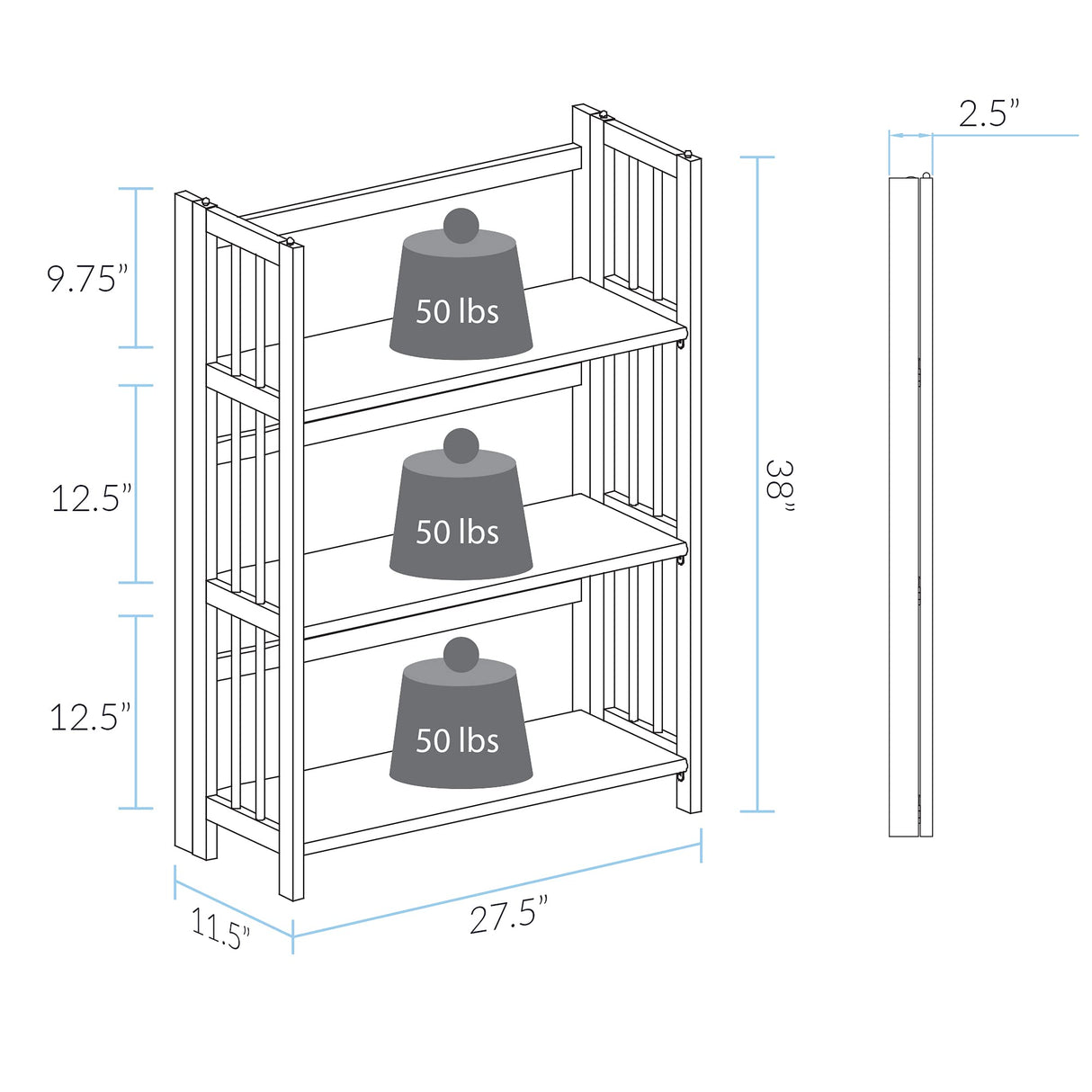 3-Shelf Folding Stackable Bookcase (27.5" Wide)-Natural