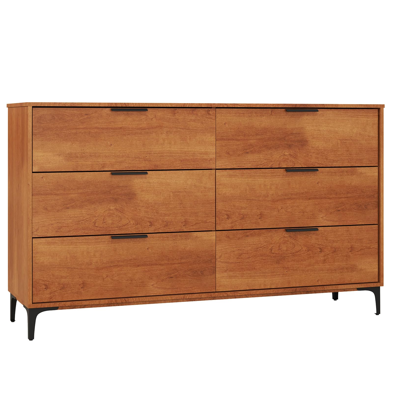 LOKO Mid Century Modern 6-Drawer Dresser, Wooden Chest of Drawers with Interlock System, Tall Storage Dresser for Bedroom, Living Room, Hallway, Cherry