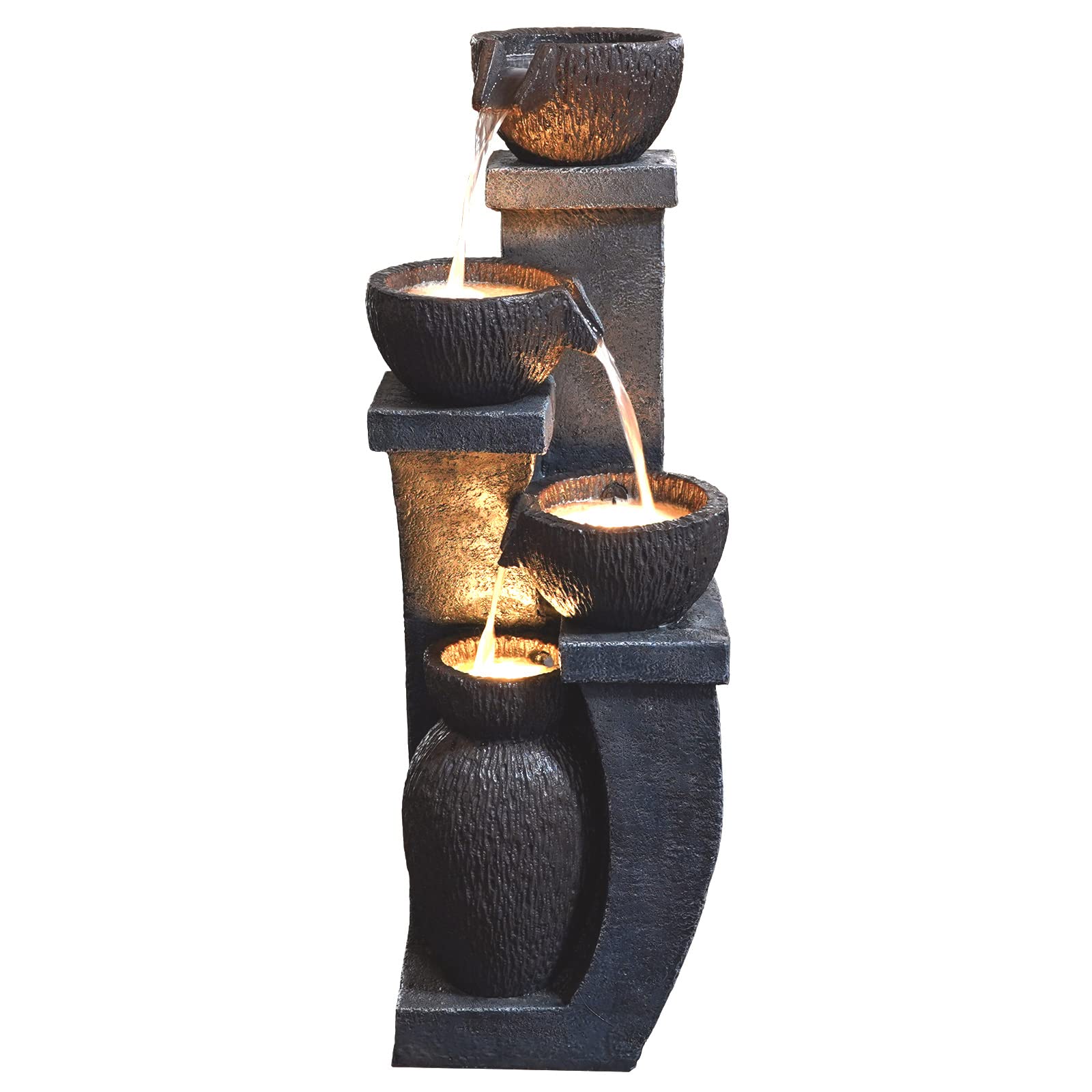 Outdoor Water Fountains Modern Garden Fountains with LED Lighting Indoor Resin