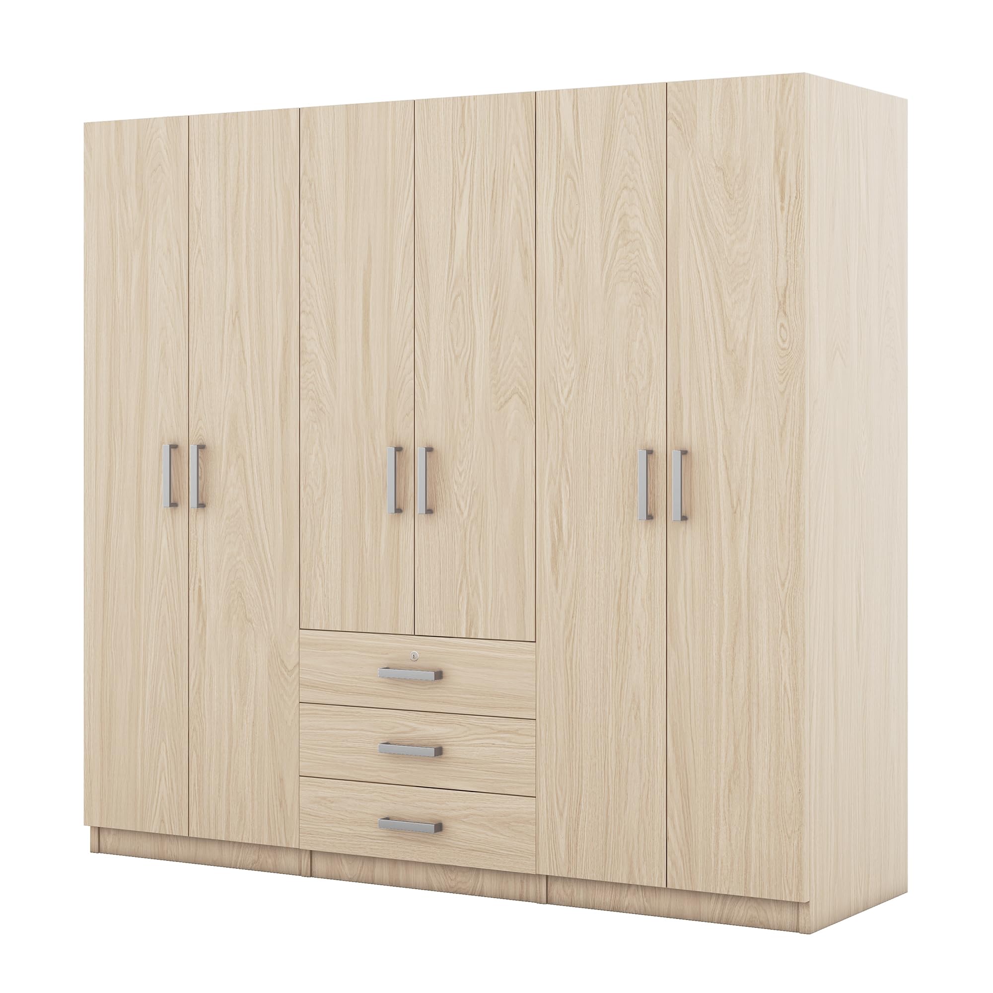 Wooden Wardrobe Closet Organizer with Big Drawers, Hanging Rail