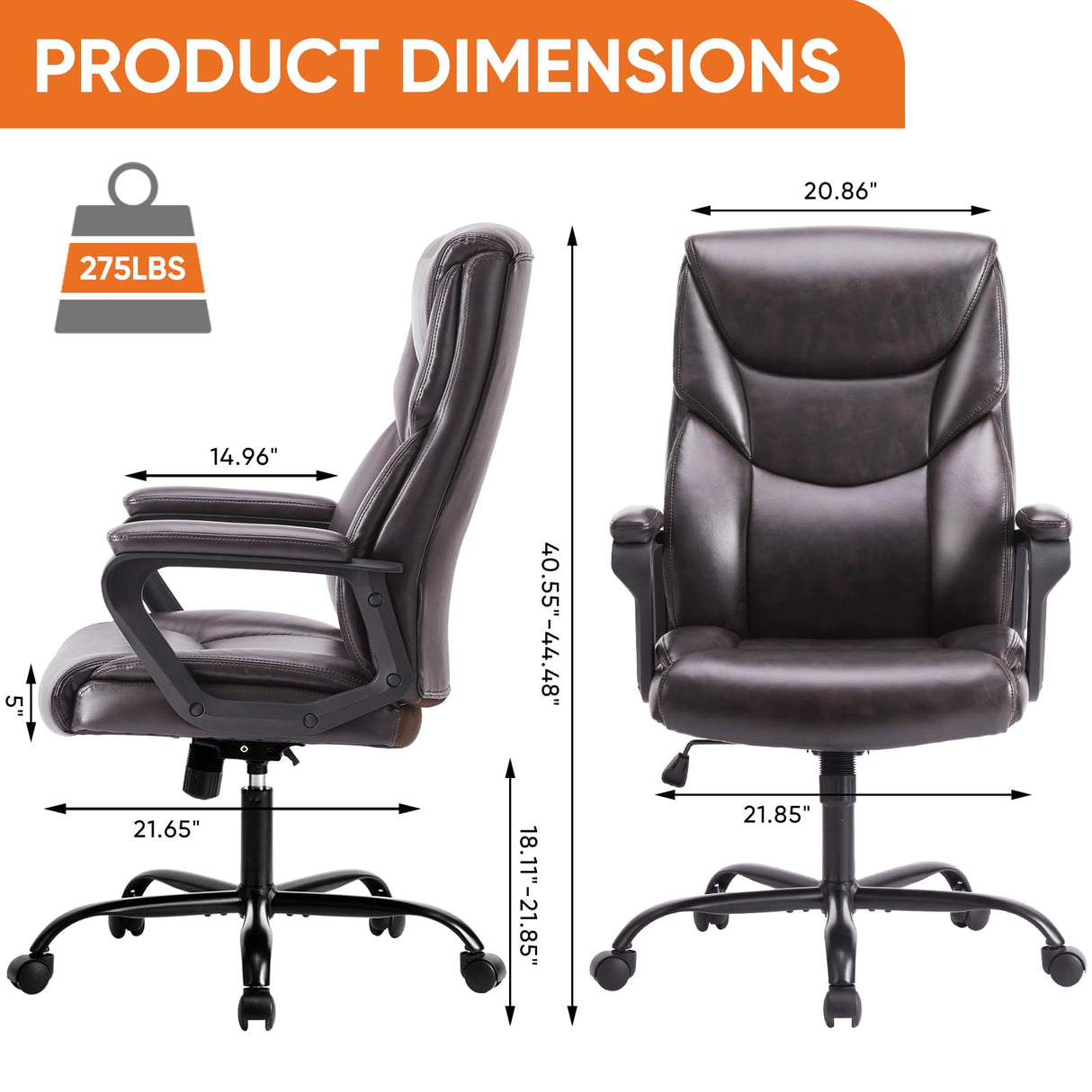 Office Chair, Leather Computer Gaming Chair with Armrests, Adjustable Swivel Rolling Desk