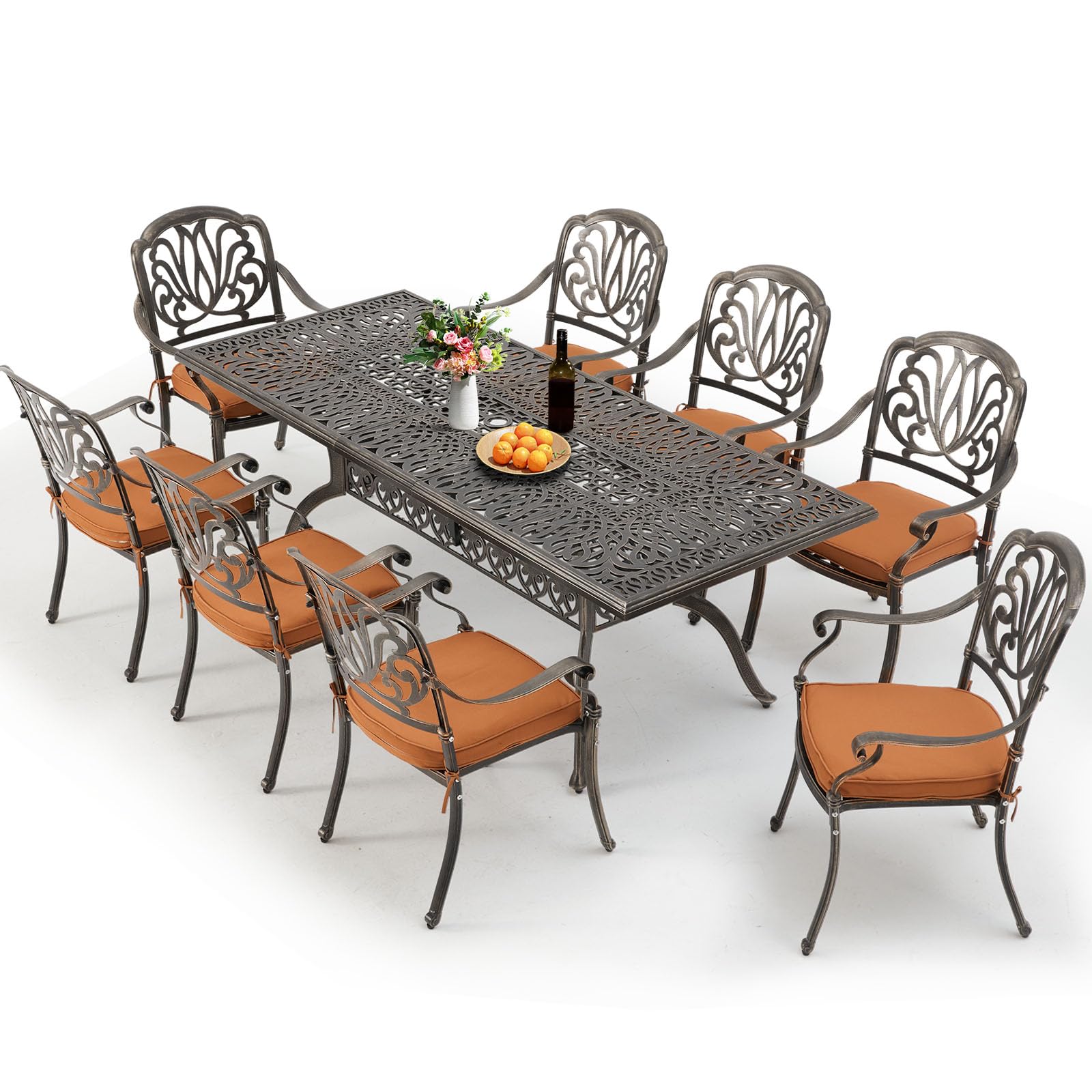 [Hi-End]All Aluminum Patio Furniture Set: 9-Piece Outdoor Dining Set