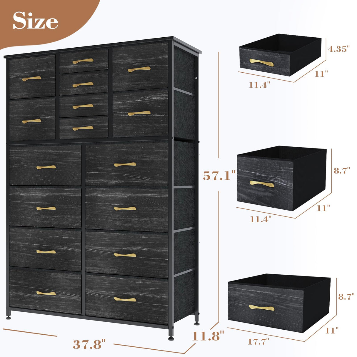 16 Drawers Dresser for Bedroom, Tall Dressers & Chests of Drawers with Wood Top