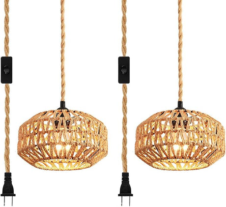 2 Pack Farmhouse Light Fixtures Ceiling Mount,Mini Rattan Boho Semi Flush Mount Ceiling