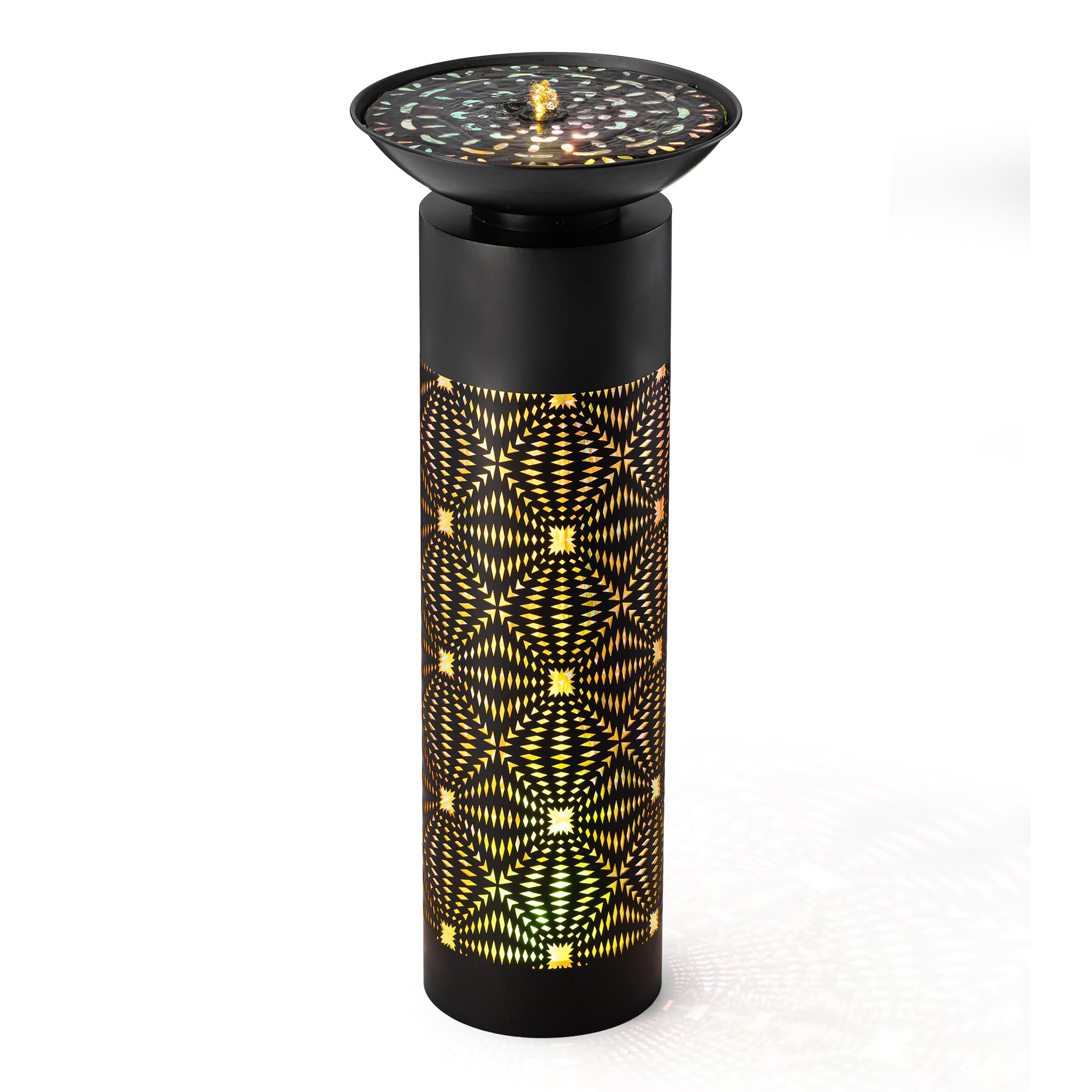 Metal Fountain Outdoor Bird Bath Water Fountains with LED Light, Pump & Adapte