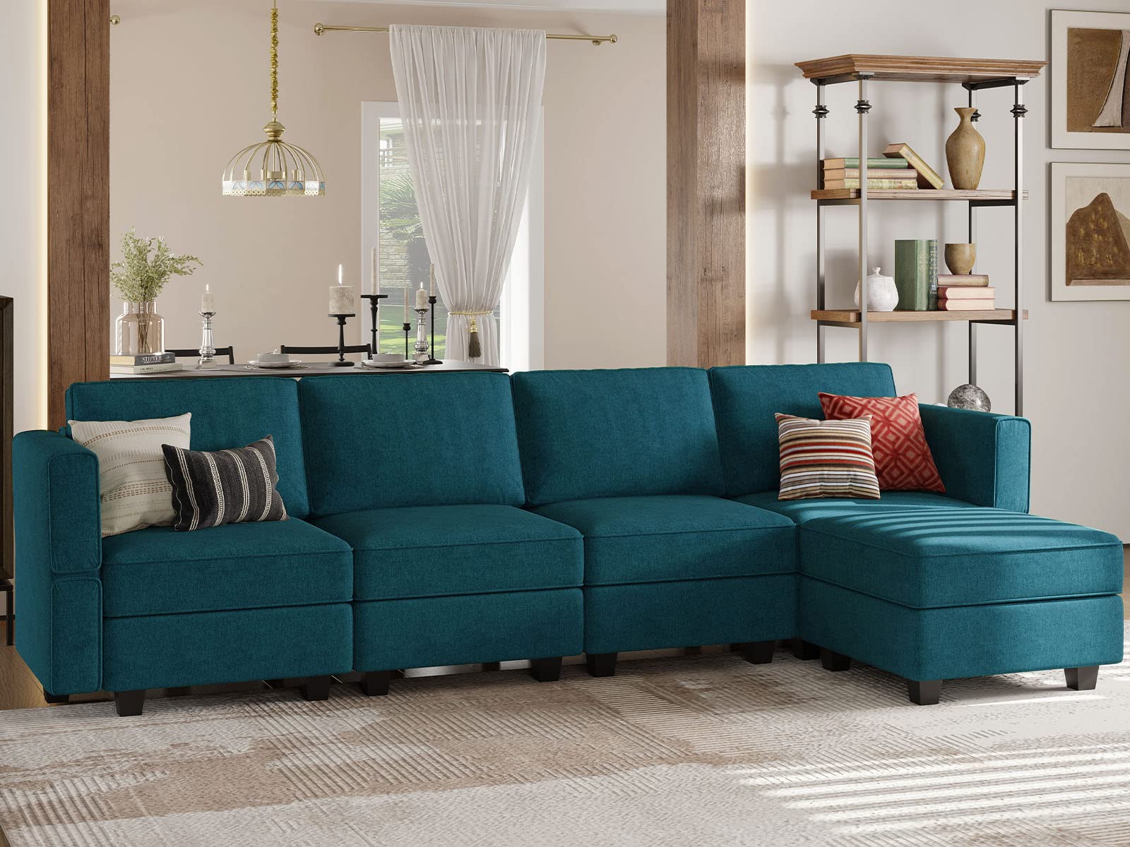 L-Shaped Sofa with Storage Seat Fabric Modular Sectional