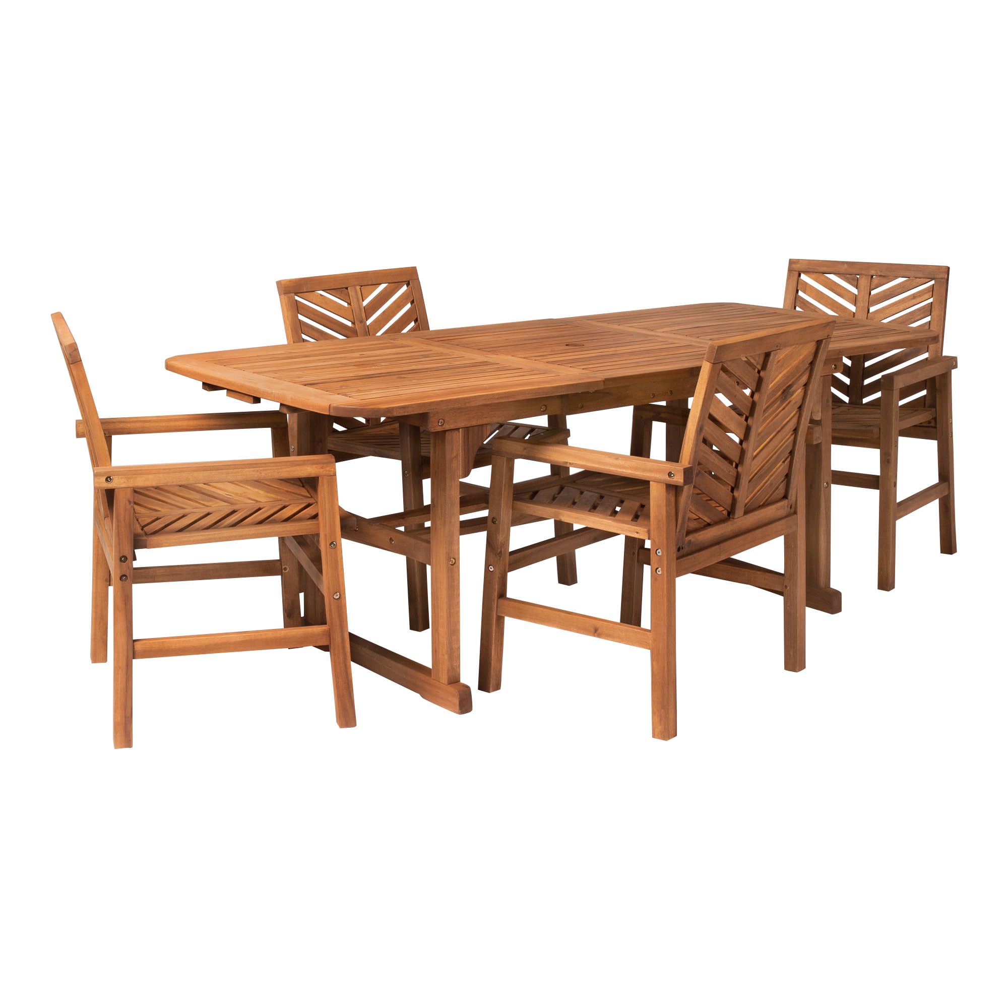 4-6 Person Outdoor Wood Chevron Back Patio Furniture Dining Set Extendable Table Chairs