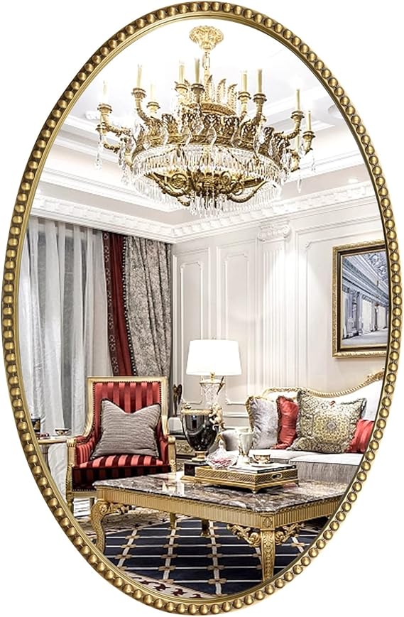 Oval Full Length Mirror,  Metal Beaded Frame Mirror