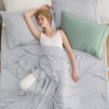 Bedsure Cooling Sheets for Queen Size Bed Set, Polyester & Rayon Derived from Bamboo, Breathable & Wrinkle Free, Silky Soft with 16 Inch Deep Pocket Bed Sheets - Light Grey