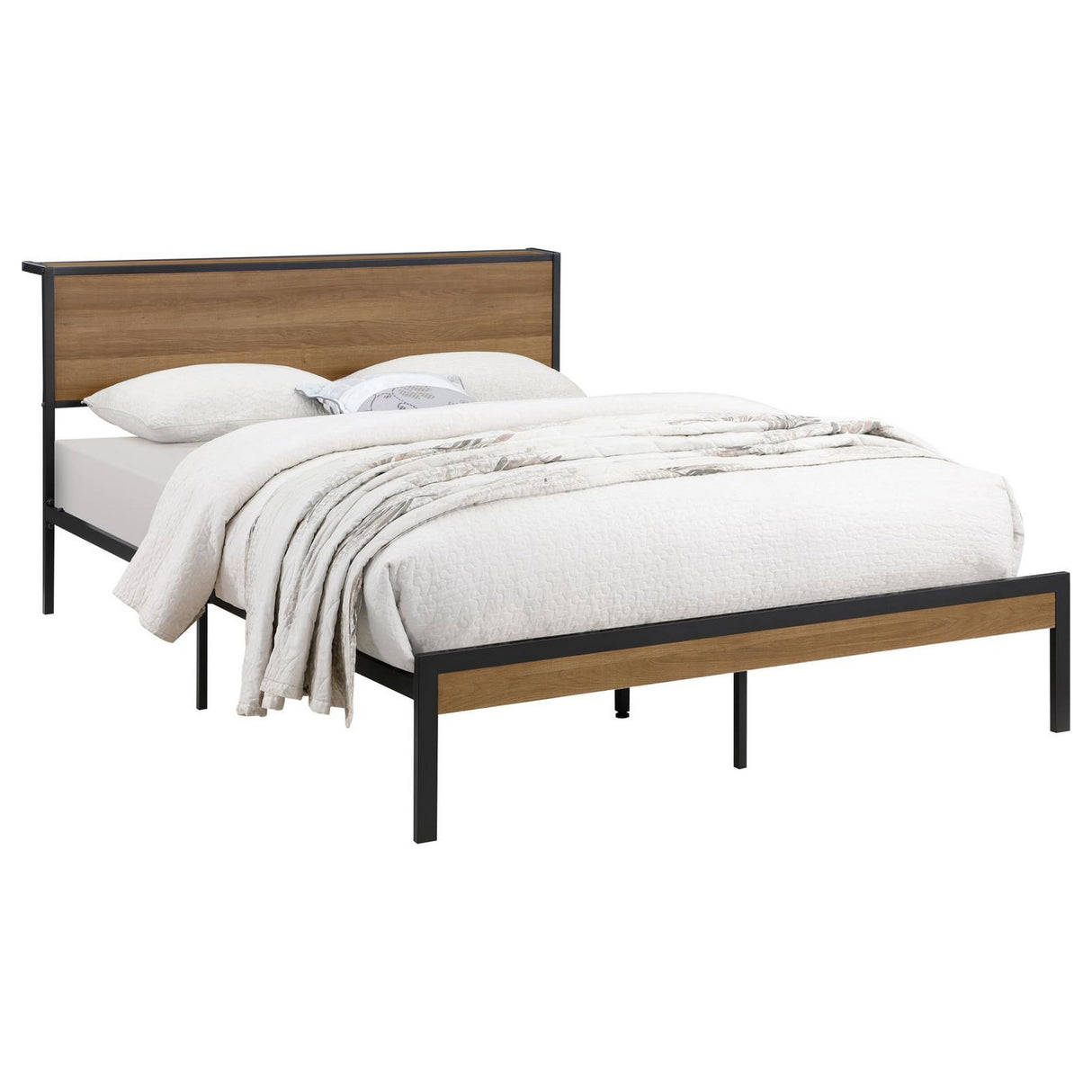 Benjara Rick Queen Size Platform Bed, MDF Panel Headboard,