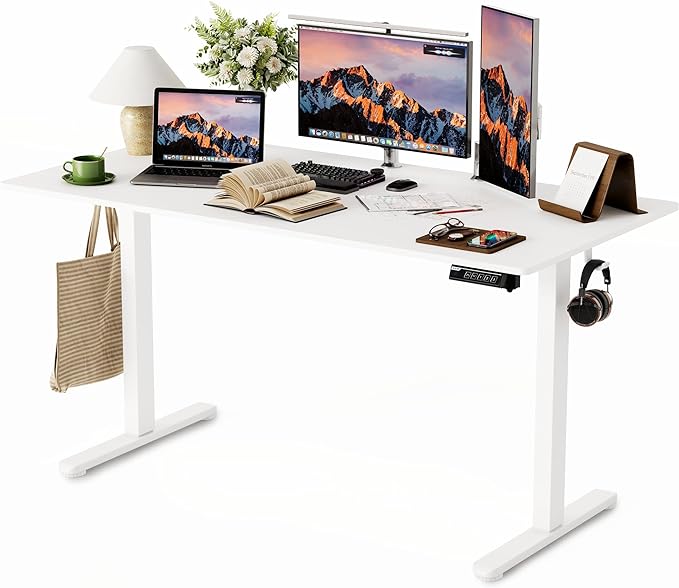 Electric Standing Desk, Height Adjustable Desk 55x 24 Inches, Ergonomic Home Office Sit Stand Up Desk with Memory Preset Controller (Black Frame/Rustic Brown Top)