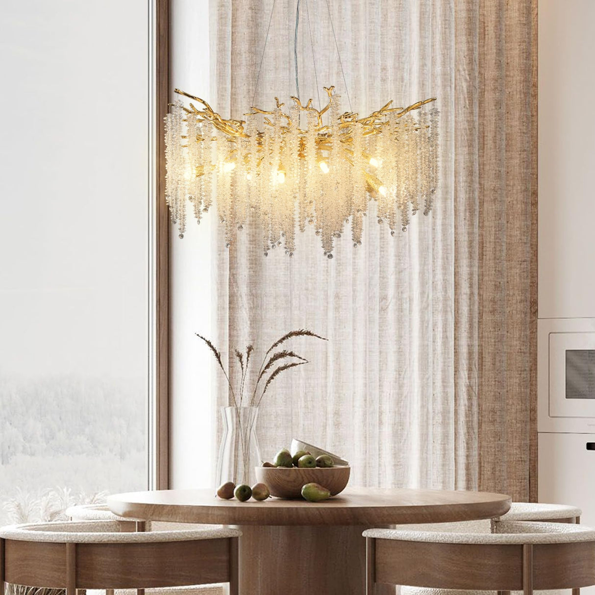 Modern Crystal Chandeliers for Dining Room, Gold Round Tree Branches Chandelier,