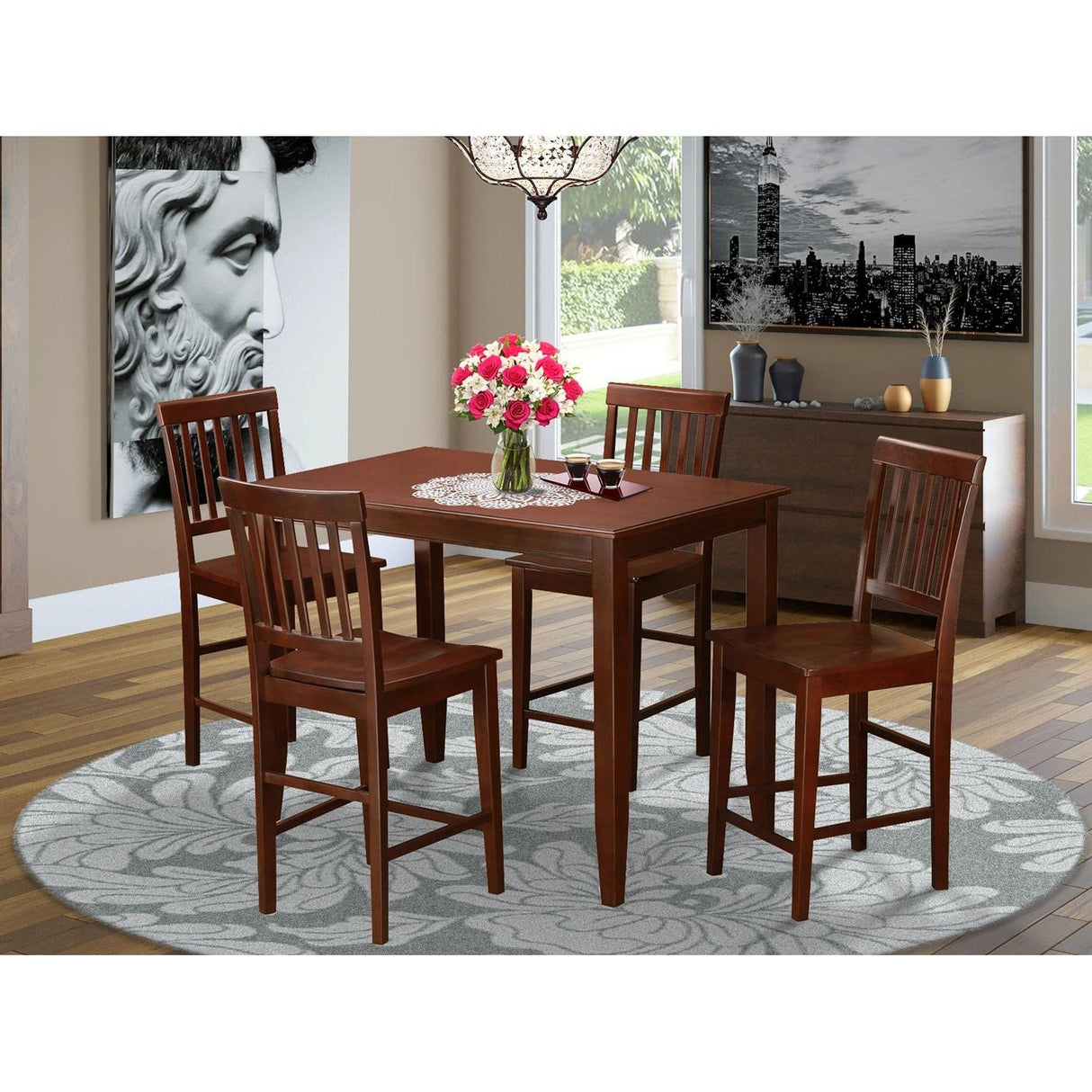 BUVN5-MAH-W Buckland 5 Piece Counter Height Set Includes a Rectangle Kitchen Table