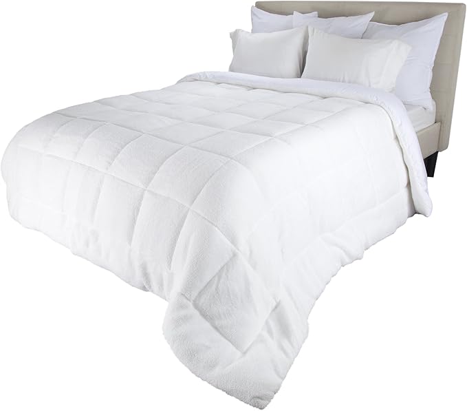 Reversible Sherpa Comforter – King Size Blanket with Box Stitching – Bedspread