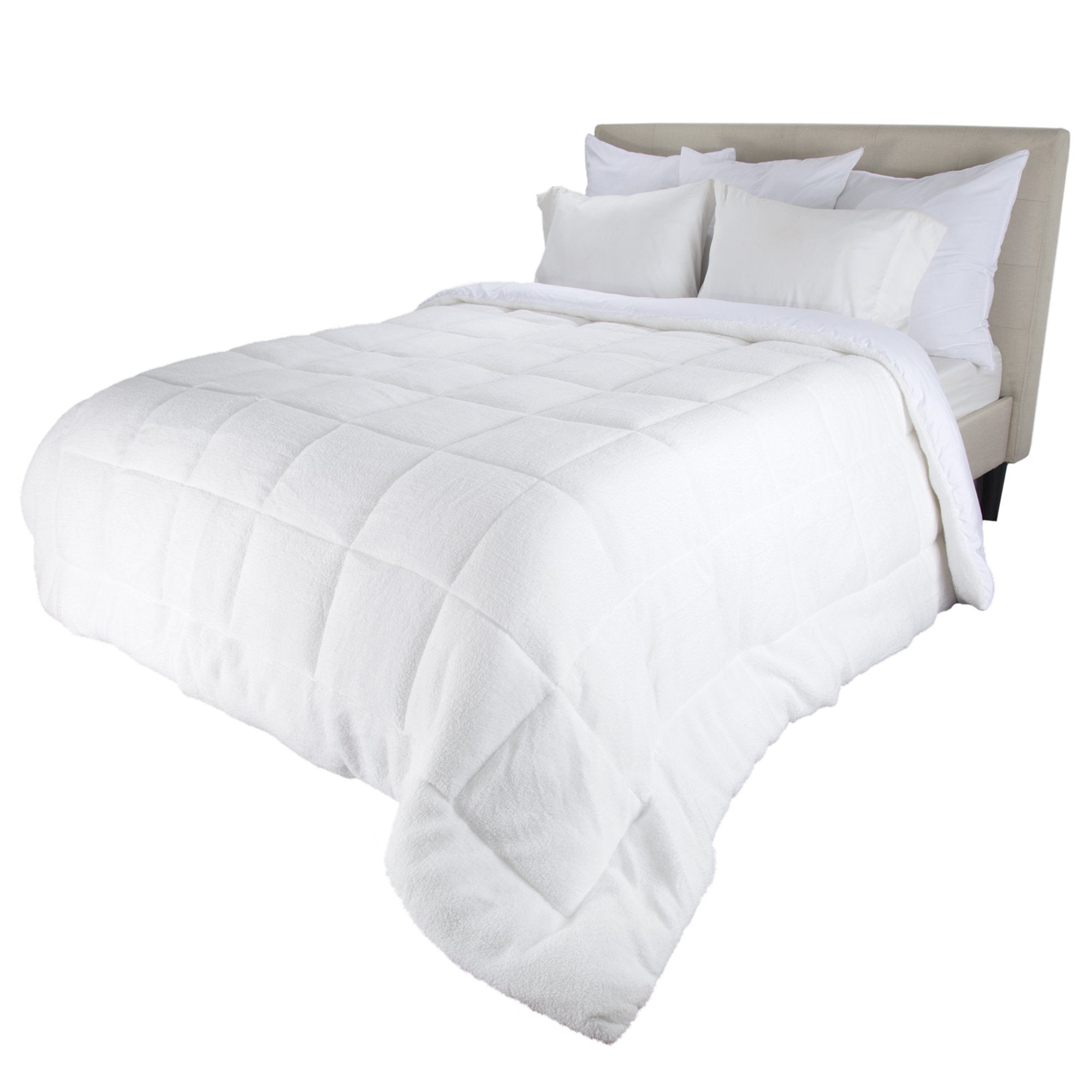 Reversible Oversized Down Alt Comforter with Sherpa-Twin, White